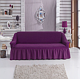 Єврочохол накидки на меблі, чохол для дивана на резинці натяжний турецькі готові з оборкою жатка Бордовий, фото 6