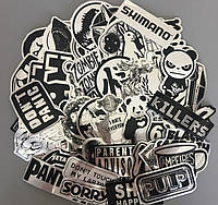 Набор виниловых наклеек стикеров Иммитация металла Популярные черно-белые Стикербомбинг на авто телефон 50 шт