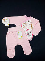 Комплект распашонка + ползунки HappyTot Африка 62см розовый с белым 9-015+9-020