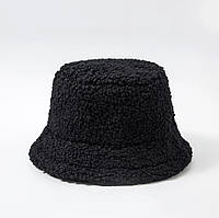 Женская меховая зимняя шапка-панама теплая плюшевая пушистая (Тедди, барашек, каракуль) Черная, WUKE One size
