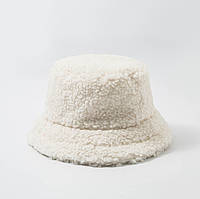 Женская меховая зимняя шапка-панама теплая плюшевая пушистая (Тедди, барашек, каракуль) Белая, WUKE One size