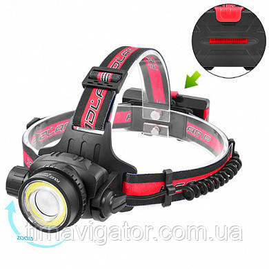 Ліхтарик налобний WT01-T6+COB заряджання через micro-USB Zoom 2x18650