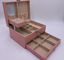 Скринька трансформер з екошкіри для прикрас Рожева Дзеркало Замок 23х18х12 см