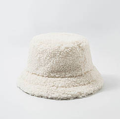 Жіноча хутряна зимова шапка-панама тепла плюшева пухнаста (Тедді, баранчик, каракуль) Біла, WUKE One size