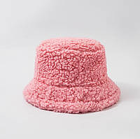 Женская меховая зимняя шапка-панама теплая плюшевая (Тедди, барашек, каракуль) Розовая 2, WUKE One size