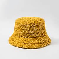 Женская меховая зимняя шапка-панама теплая плюшевая (Тедди, барашек, каракуль) Желтая 2, WUKE One size