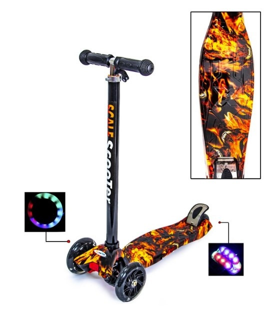 Самокат триколісний дитячий Maxi світяться колеса принт Fire