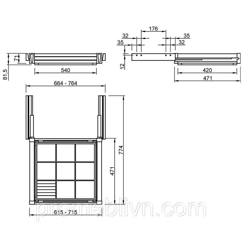 Кошик центральний з організацією 664-764мм Muller - фото 4 - id-p567845757