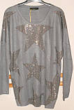 Легкий світло-сірий светр батал з візерунком "Зірки" 54 56  Vazzo, фото 2