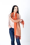 Палантин жіночий двосторонній кашеміровий БІКОЛОР м'який і ніжний колір помаранчевий, фото 2