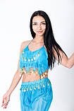 Костюм для східних танців живота шифоновий красивий дорослий з монетками блакитного кольору, фото 2
