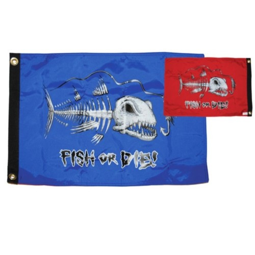 Прапор на щоглу яхти катера “Fish or Die” 30х46 см синій нейлон латунні люверси Taylor, фото 1