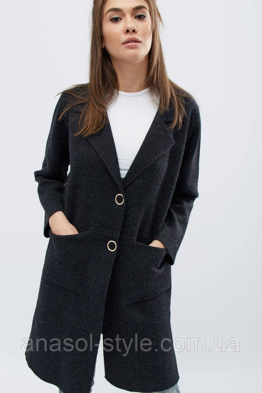 Стильне жіноче дімісезонне пальто коротке свобідного покрою 31012-29 чорне