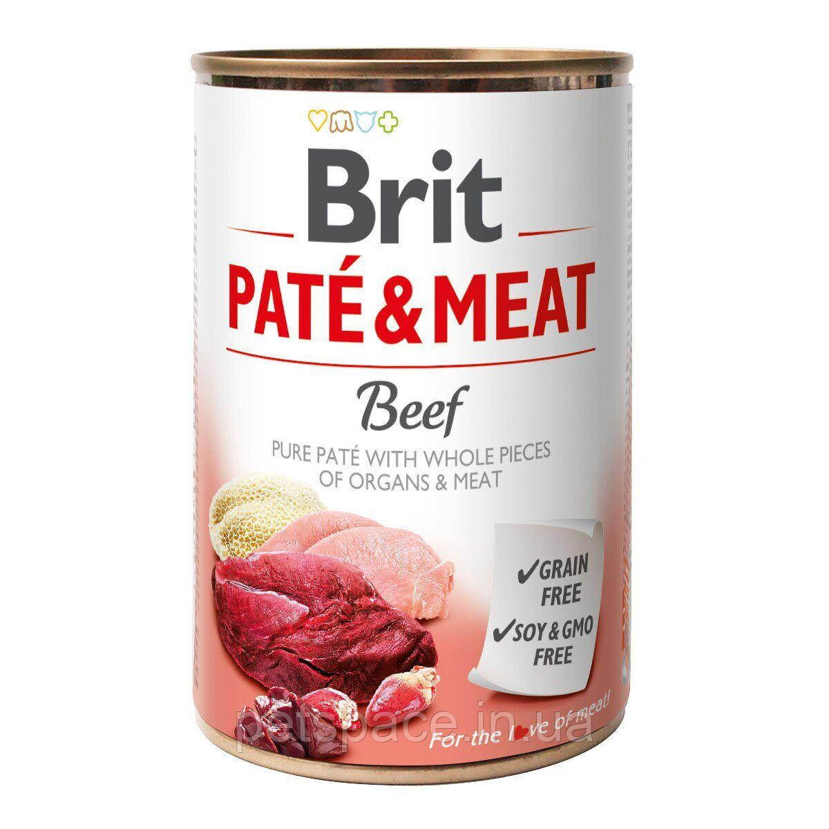Консерва для собак Brit Pate & Meat Beef (яловичина та індичка), 400г.