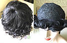 Перука з натурального волосся чорна кучерява каре, фото 5