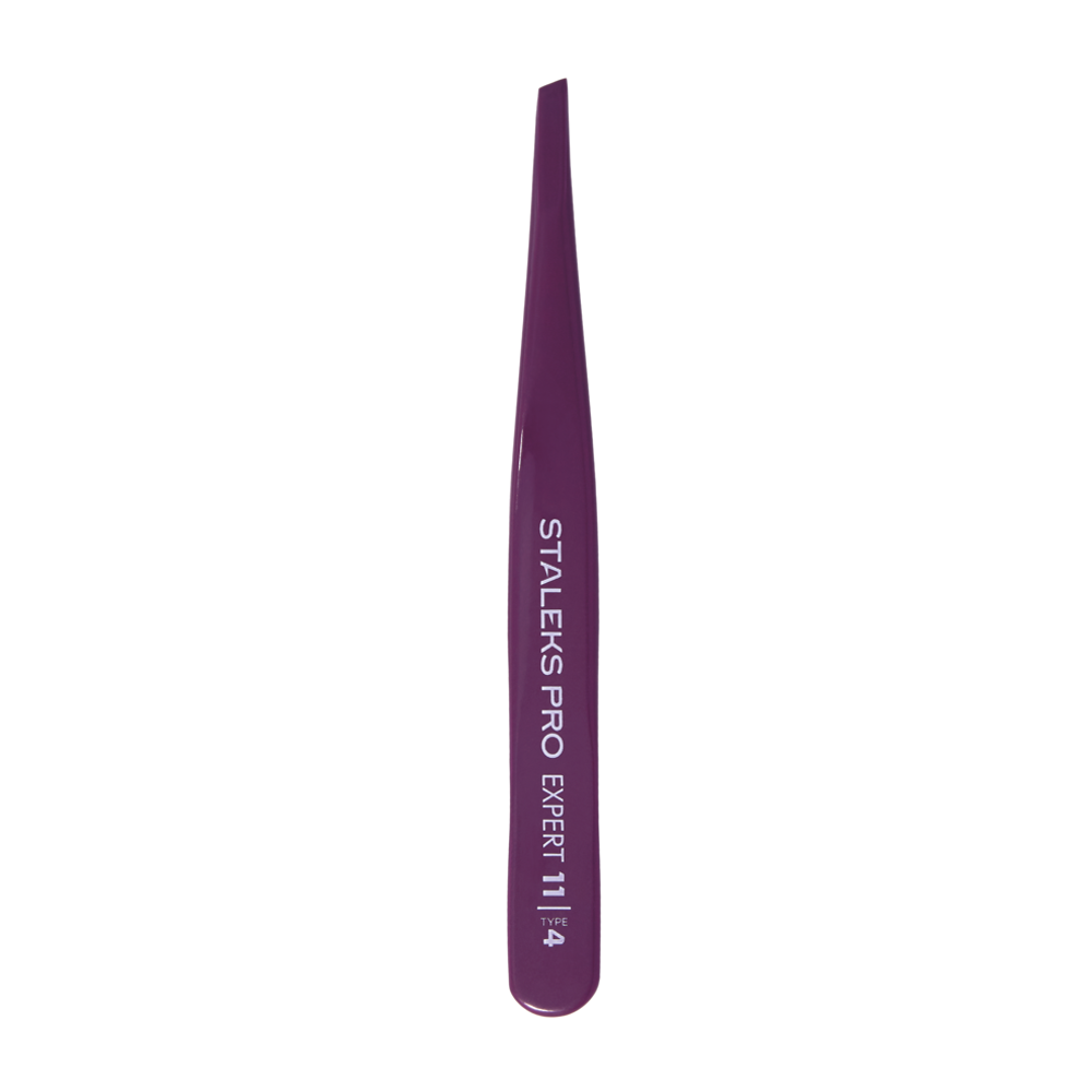 Пінцет для брів скошений STALEKS PRO EXPERT 11 TYPE 4, TE-11-4, фіолетовий
