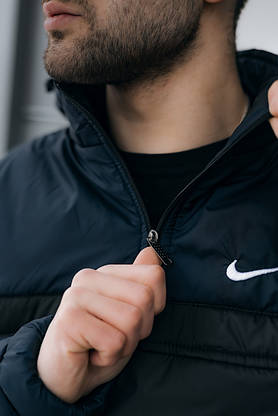 Вітровка Анорак теплий Найк, Nike синьо - чорний + Штани President + подарунок Барсетка, фото 3