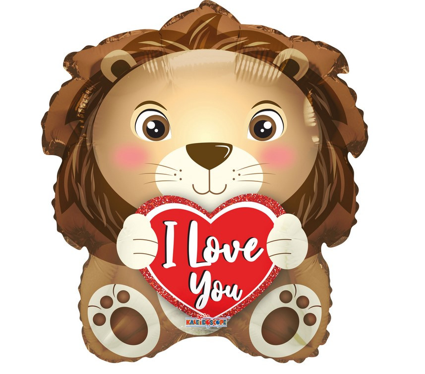 К 18" I Love You Lion Foil Balloon. Куля фольгована Левеня Я люблю тебе