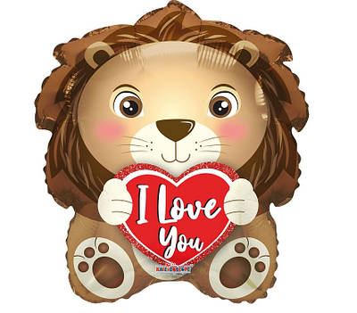 К 18" I Love You Lion Foil Balloon. Куля фольгована Левеня Я люблю тебе