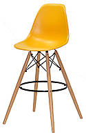 Стул барный Nik Bar 75 см, желтый 18 на деревянных ногах Eames Barstool