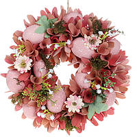 Пасхальный венок 25см, декоративное украшение для Пасхи, цветы, листья и яйца, набор 6 шт