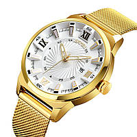Классические часы Skmei 9166 золотые с белым циферблатом