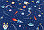 Тканина сатин "Міні-планети і ракети" на синьому, №3170с, фото 5