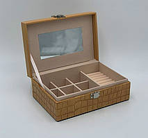 Скринька з екошкіри для прикрас, дзеркало та замок, 20х14х8 см, коричневий