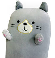 Плюшевая игрушка-подушка в виде кота, серого цвета 40х20х14 см, кот подушка | м'яка іграшка кіт для (NS)