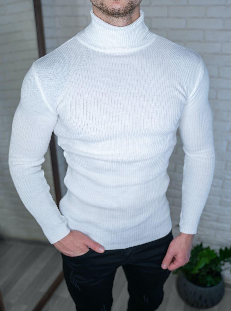 Мужская Классическая Тёплая Водолазка (белая) в Обтяжку не Колется ...