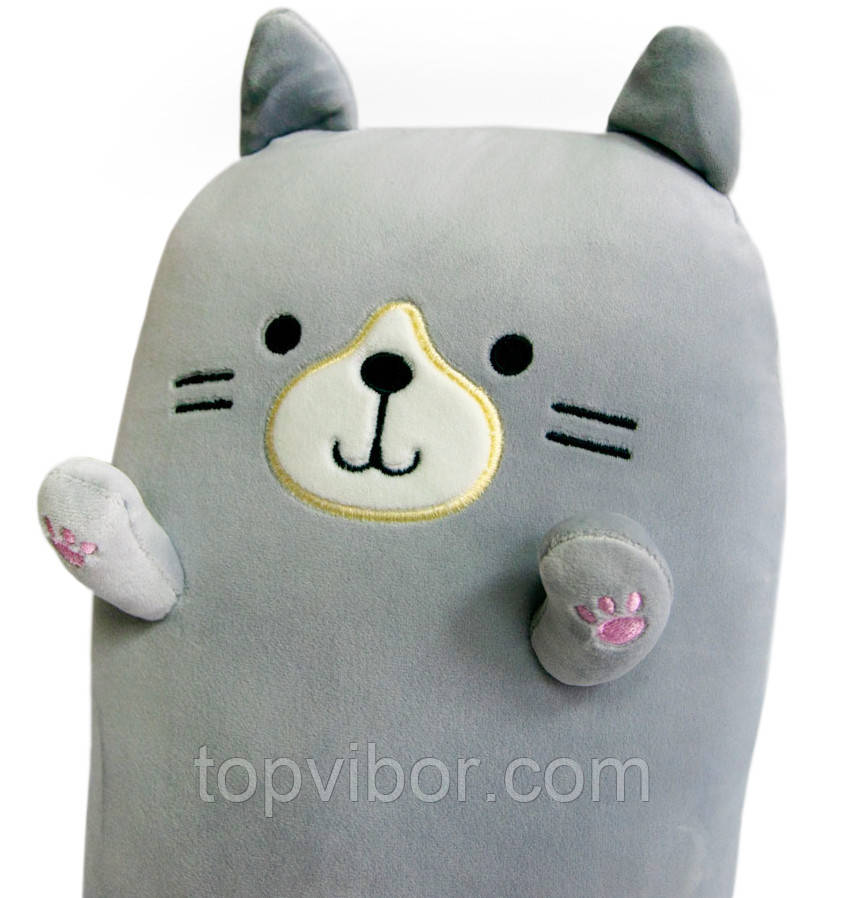 Плюшева іграшка-подушка у вигляді кота, сірого кольору 40х20х14 см, подушка кіт | мягкая игрушка кот, фото 1