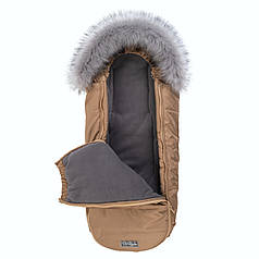 Зимовий конверт в коляску на флісі з хутряною опушкою, кокон чохол для коляски Baby бежевий