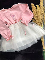 Детское платье с длинным рукавом розовое с фламинго (100 120 см) 2-3 года, 5-7 лет хлопок