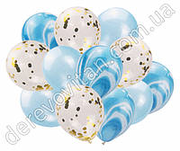 Шары воздушные латексные с конфетти, голубые, 35 см×12 шт.
