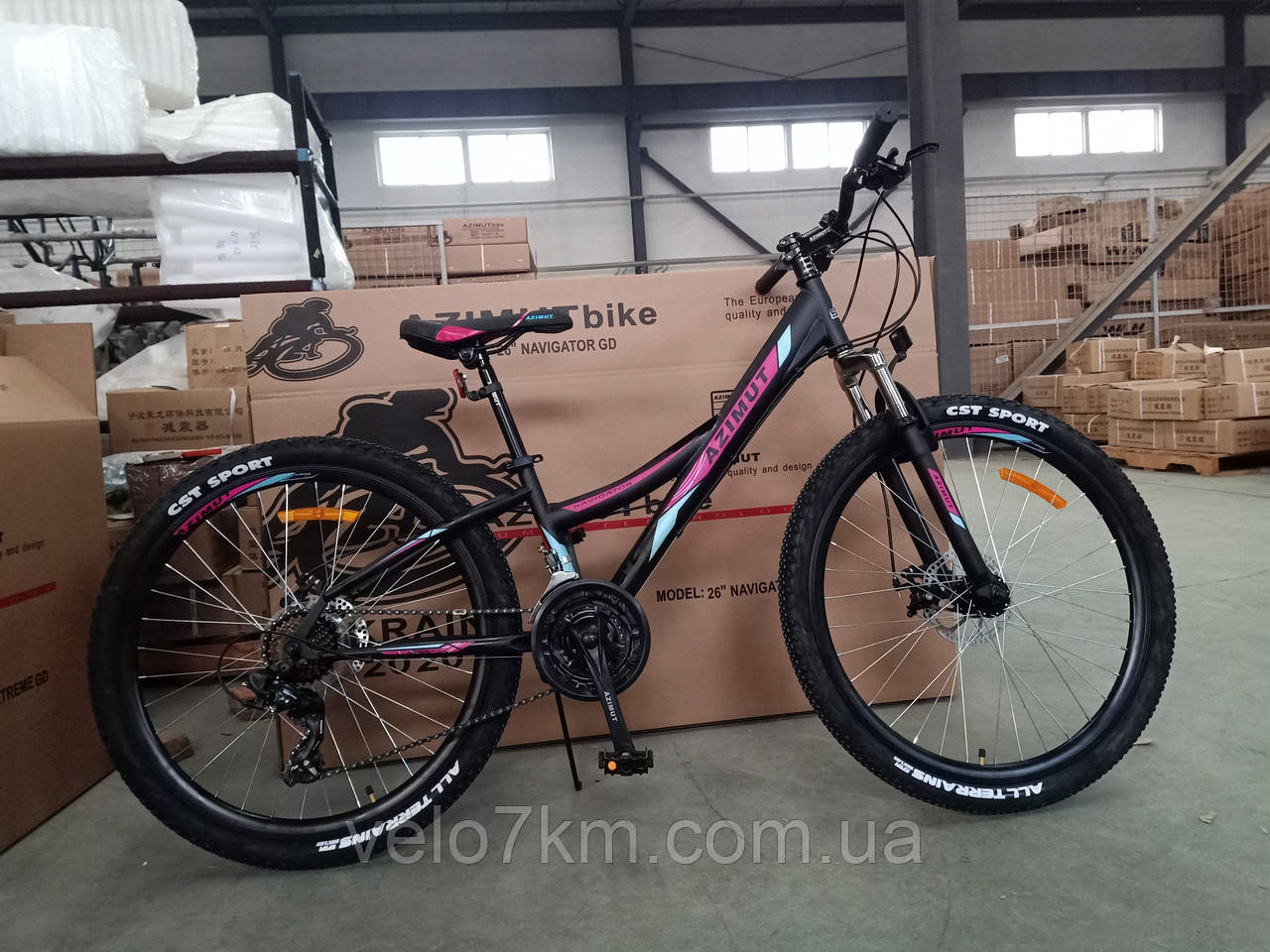 Гірський підлітковий велосипед Azimut Navigator 24 бели (з фіолет.і рожевими вставками)на 85% зібраний у коробці