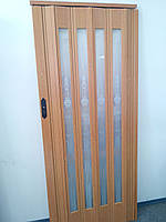 Дверь гармошка остекленная с декором вишня 501 с башенкой 860х2030х12 мм
