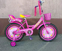 Детский велосипед для девочки Azimut Girls колеса 14дюймов с передней корзинкой/сидением для куклы/розовый