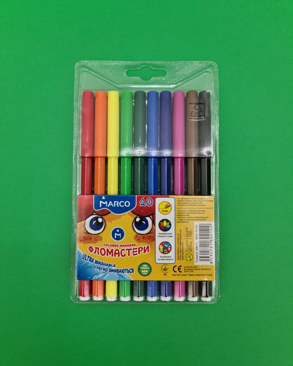 Фломастери різнобарвні тм Марко (10 кольорів) (1 пачка), фото 1