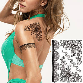 Флеш Тату. 21*15 См. Тимчасова. Перевідна. Мехенді, Менді, Квіти, Набір, Браслети, Пов'Язки, Yhb-013 (Sb), Ч/Б