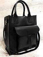 161-4р Натуральная кожа Формат А4+ Женская сумка черная на плечо кожаная натуральная Размер А-4 сумка
