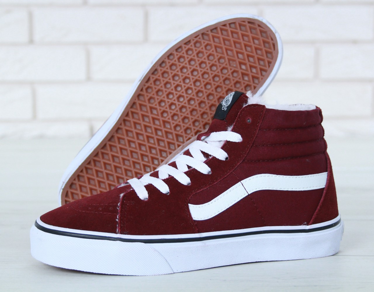 Жіночі зимові кеди Vans Old Skool SK8 Hi Winter Bordo (с мехом) VA38GEU64