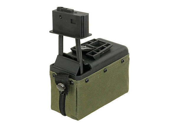 Електро-бункерний магазин M249 на 1500 кульок - OLIVE [BattleAxe] (для страйкболу), фото 1