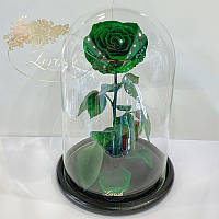 💛Зелена троянда в колбі Lerosh - Lux 33 см ORIGINAL чорна підставка