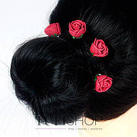 Шпилька для волос, фоамиран цветок - бордо, 2,5см, 1 шт