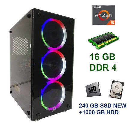 First Player ATX NEW / AMD Ryzen 5 1600 (6 (12) ядер по 3.2 - 3.6 GHz) / 16 GB DDR4 / 240 GB SSD NEW+1000 GB, фото 1