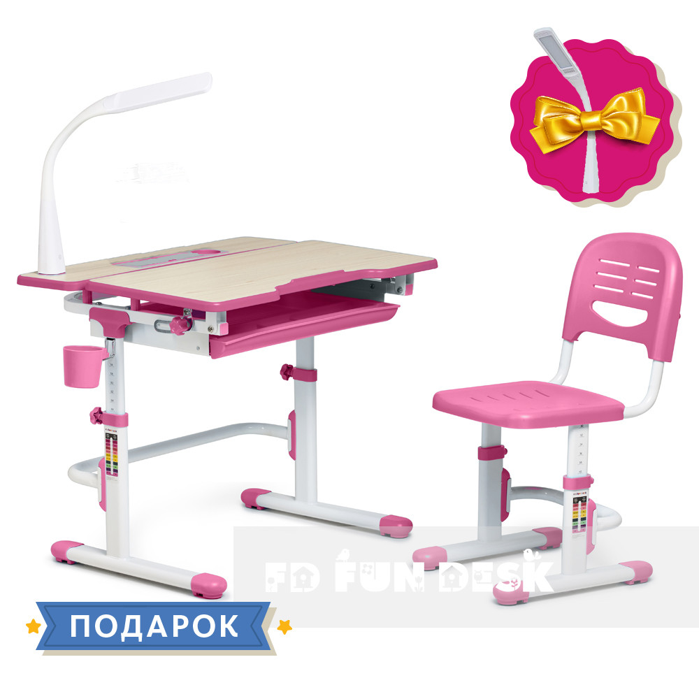 Зростаюча парта + стілець для школяра Fundesk Lavoro Pink