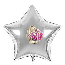 Наклейка для фольгованих кульок 18" "Зайчик з букетом" 12х11 см