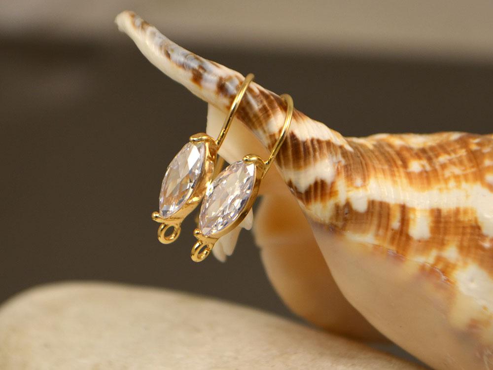 Петлі для сережок Човник циркон, латунь, золото, фото 1