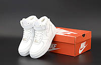 Зимние унисекс кроссовки белые Nike Air Force 1 White Fur. Мужские и женские кроссы Найк Аир Форс высокие