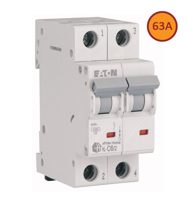 Автоматичний вимикач 2-полюсний HL-C63/2 4,5 кА 63А Eaton Moeller